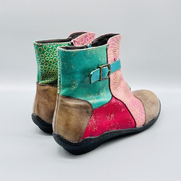 Spring Step L'Artiste Boots Women 9 Multicolor Leather Colorblock Ankle Q Indigo - Picture 9 of 13